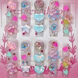 ✨ NWOT - 10pcs Handmade Press-On Nails | Long/ Kawaii / Cute! ✨